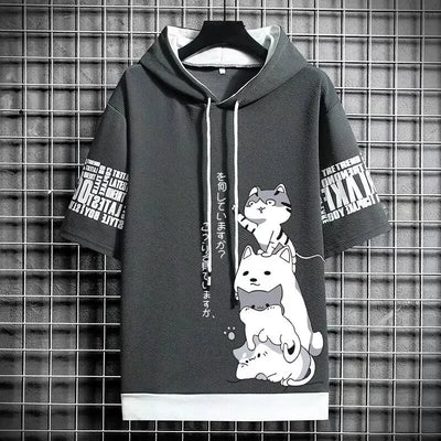 Men’s Summer Hoodie, Japan Fashion Cartoon Print, Casual Harajuku Streetwear