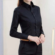 Women’s White Long-Sleeve Shirt, Formal Work Top, Professional Office Blouse, Plus Size