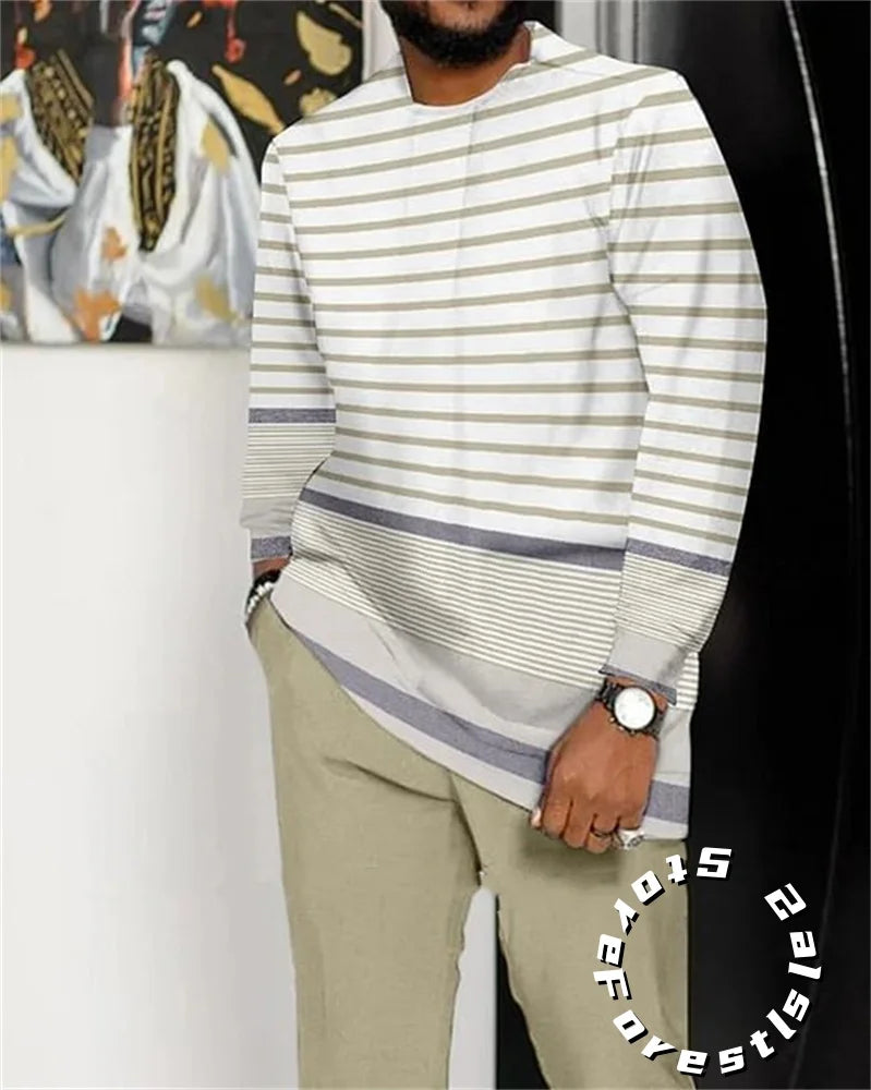 Men’s Fashion Tracksuit Set, Casual Oversized Streetwear Outfit, Long Sleeve T-Shirt