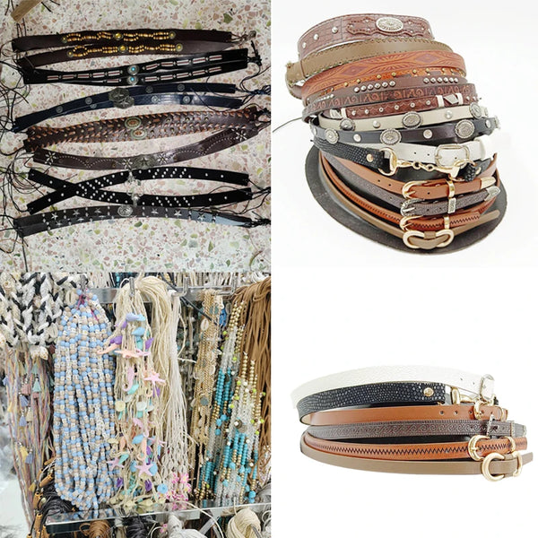 Men’s and Women’s Hat Accessories, Fashion Beaded Straw Fedora Decoration, Belt Buckle Detail, Stylish Outdoor Cinturones de Mujer