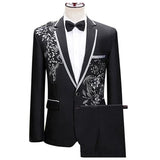 (Jacket + Pants) Men’s Fashion Wedding Banquet Party Flower Suit, Singer Pianist Stage Performance Splicing Dress Blazer and Trouser
