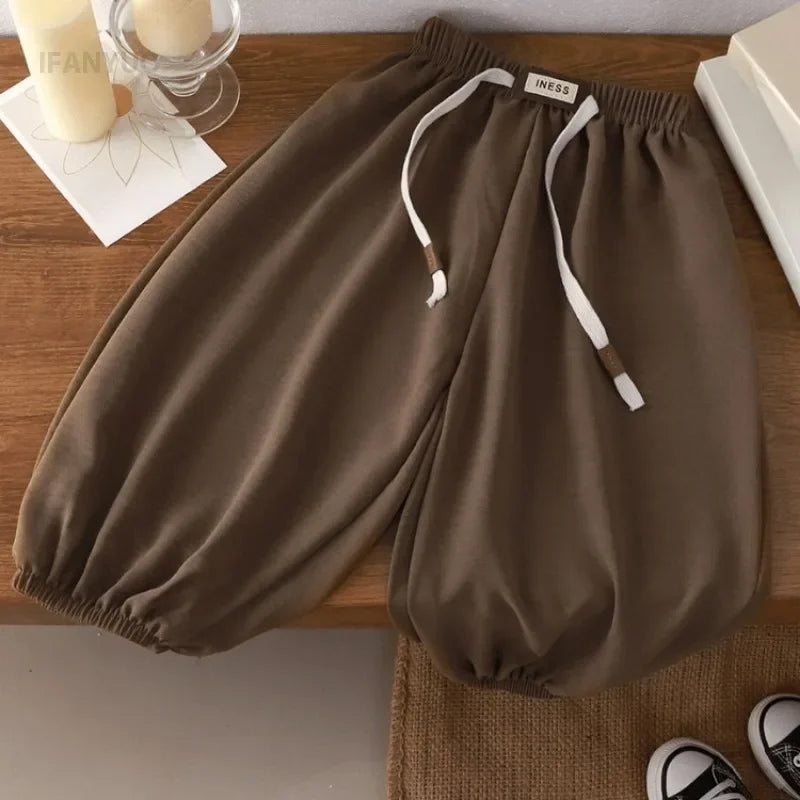 Kids' Long Pants Summer 2025 Korean Style Loose Fit Unisex Casual Solid Color Mosquito-Proof Cuffed Pants for Boys Girls Baby