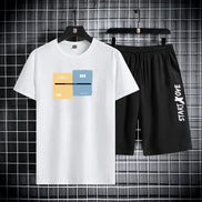Men’s Trendy Summer Suit, Short Sleeve Tee and Shorts Set, 2-Piece Casual Gym Outfi