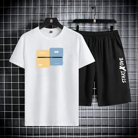 Men’s Trendy Summer Suit, Short Sleeve Tee and Shorts Set, 2-Piece Casual Gym Outfi