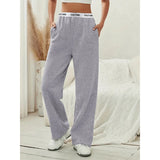 Women’s Fashion Pants, High-Waist Webbing Loose Wide Leg Pants, Solid Colour Casual Female Pants, Autumn Daily Wear