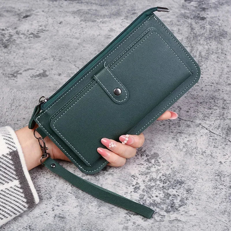 Women’s Fashion Wallet, Simple Zipper Purse, Long Section Clutch, Soft PU Leather Money Bag in Black, White, Gray, Red