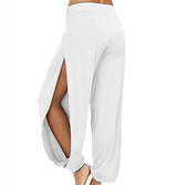 Women’s Fashion Yoga Pants, High-Waisted Slit Wide Leg Harun Pants, Gym Leggings, Casual Solid Hollow Workout Trousers, Gym & Home Wear