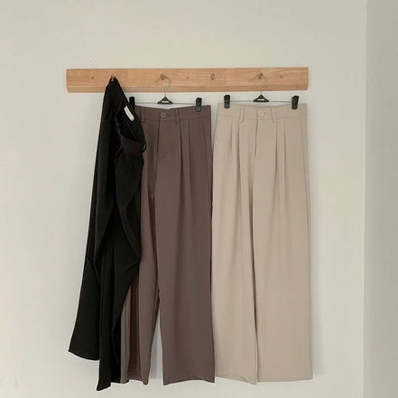 High Waist Women’s Suit Pants – Korean Fashion Straight Office Trousers, Casual Loose Fit