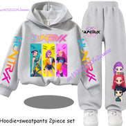 Kid Cloth KPop Demon Hunters Children's Hoodie Set with Boys' Casual Sports Shirt and Two Tone Girls' Soft and Comfortable Pants