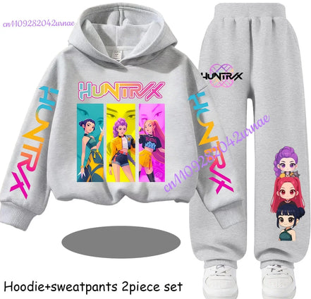 Kid Cloth KPop Demon Hunters Children's Hoodie Set with Boys' Casual Sports Shirt and Two Tone Girls' Soft and Comfortable Pants