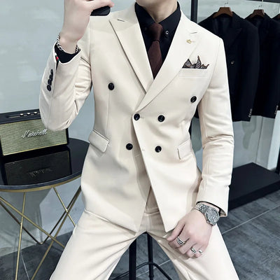 Men’s Wedding Suit – Double-Breasted Blazer & Pants, Formal Business Office Fashion Outfit