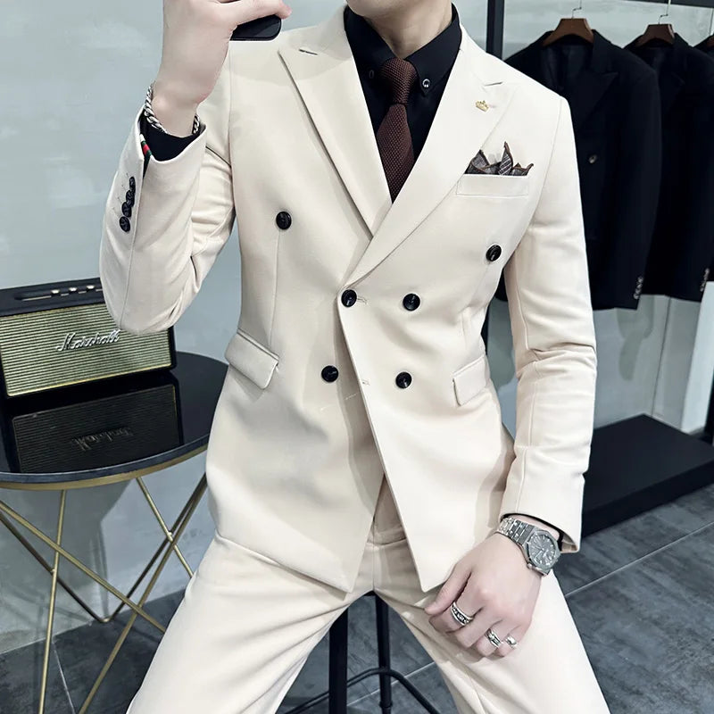 Jackets + Pants / Groom’s Wedding Suit, Men’s Double-Breasted Blazer with Trousers, Formal Business Office Fashion Outfit