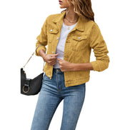 Women’s Denim Jacket, Casual Slim Fit Jean Jacket, Long Sleeve, Lapel Button-Down, Fall Winter Coat
