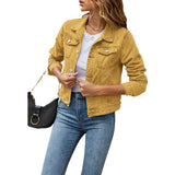 Women’s Denim Jacket, Fashion Casual Long Sleeve Lapel, Solid Button-Down, Slim Fit Jean Jacket, Fall Winter Coat