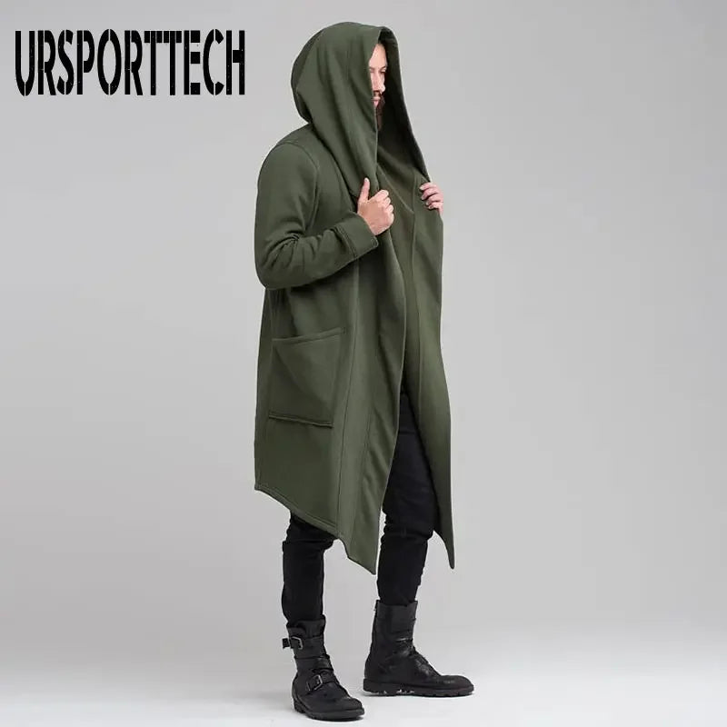 Men’s Winter Hooded Jacket, Casual Long Windbreaker, Oversized Trench Coat for Cold Weather