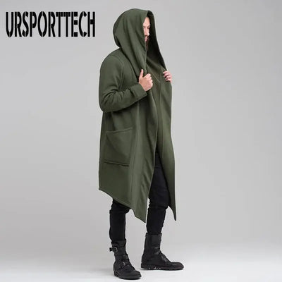 Men’s Winter Hooded Jacket, Casual Long Windbreaker, Oversized Trench Coat for Cold Weather