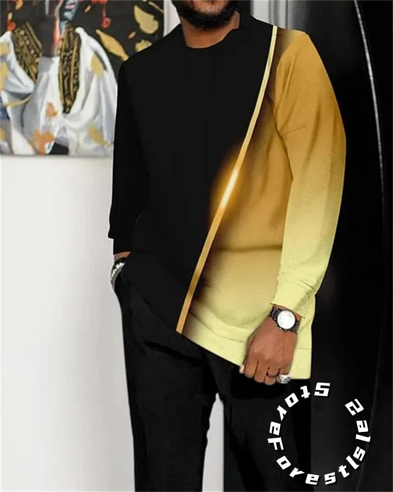 Men’s Fashion Tracksuit Set, Casual Oversized Streetwear Outfit, Long Sleeve T-Shirt