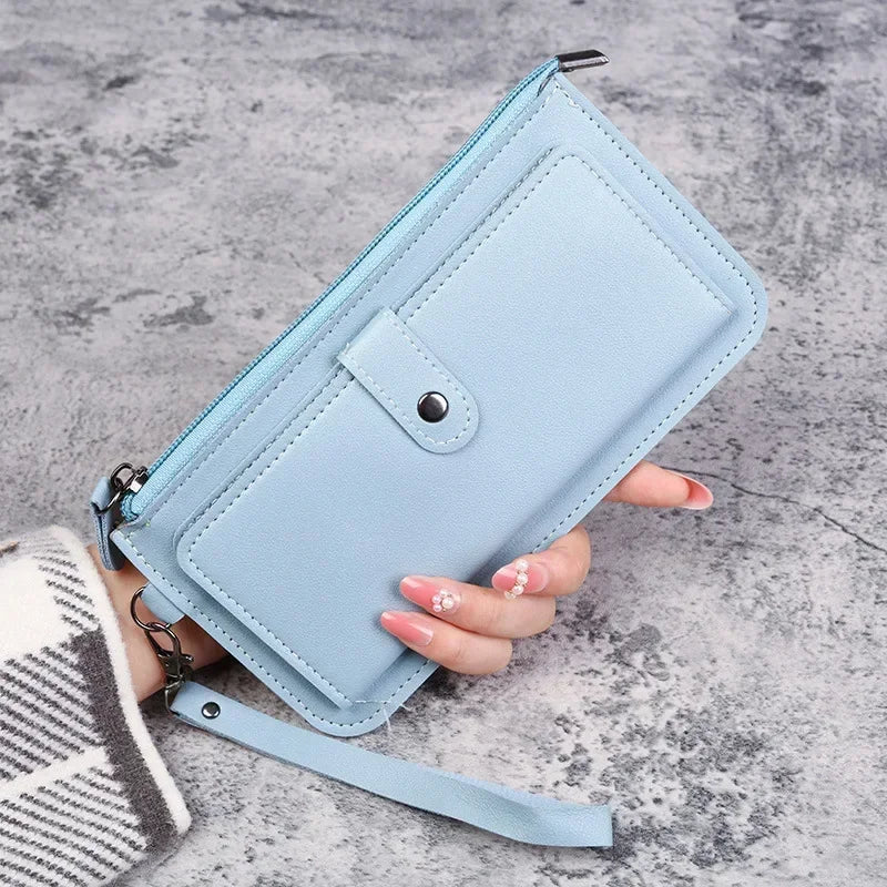 Women’s Fashion Wallet, Simple Zipper Purse, Long Section Clutch, Soft PU Leather Money Bag in Black, White, Gray, Red