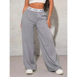 Women’s Fashion Pants, High-Waist Webbing Loose Wide Leg Pants, Solid Colour Casual Female Pants, Autumn Daily Wear