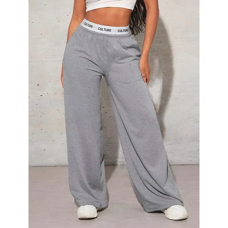 Women’s Fashion Pants, High-Waist Webbing Loose Wide Leg Pants, Solid Colour Casual Female Pants, Autumn Daily Wear