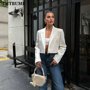 Women’s White Jacket, Basic Long Sleeve, Casual Open Front Coat, Autumn-Winter Office Outerwear