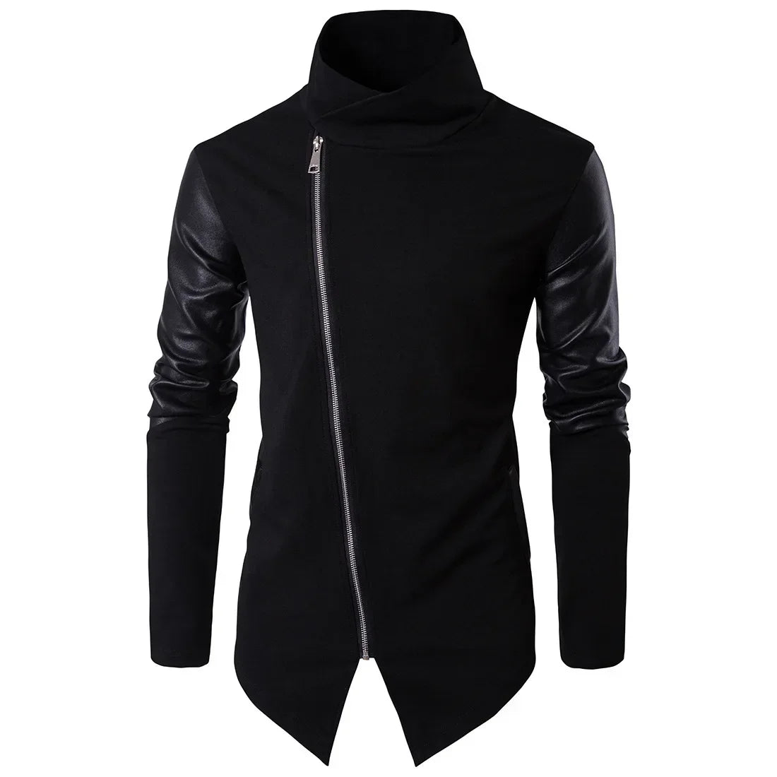 Men’s Spring Fashion Jacket, Stand-Up Neck, Slim Fit, Knitted & Leather Casual Outerwear
