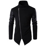 Men’s Fashion Jacket, Spring Stand-Up Neck Slim Fit, Knitted Shirt Panel with Leather Details, Stylish Casual Outerwear