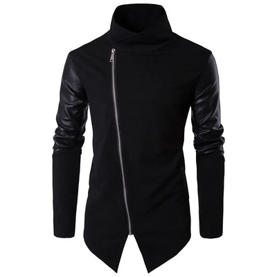 Men’s Spring Fashion Jacket, Stand-Up Neck, Slim Fit, Knitted & Leather Casual Outerwear