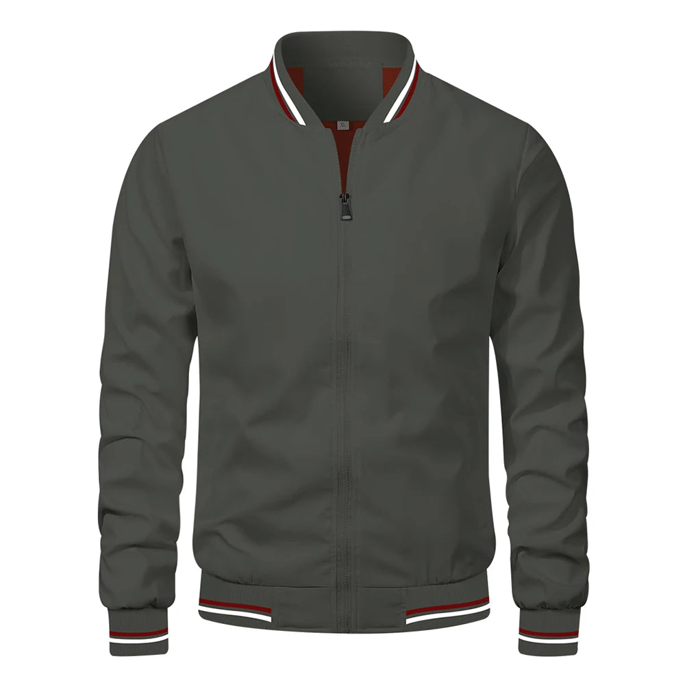 Men’s Autumn Jacket, Casual Solid Baseball Style, Trendy Bomber Outerwear for Men