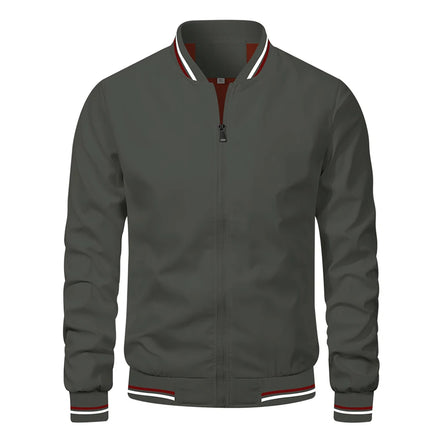 Men’s Autumn Jacket, Casual Solid Baseball Style, Trendy Bomber Outerwear for Men