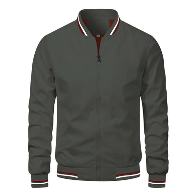 Men’s Autumn Jacket, Casual Solid Baseball Style, Trendy Bomber Outerwear for Men