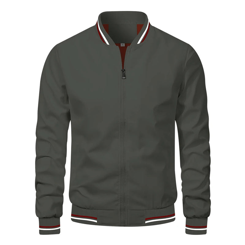 Men’s Autumn Jacket, Fashion Solid Color Casual Baseball Style, Bomber Jacket Outerwear, Trendy Clothing for Men