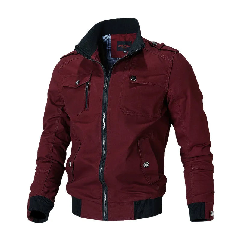 Men’s Bomber Jacket, Fashion Casual Windbreaker Coat, Solid Stand Collar, Slim Fit, Stylish Spring Autumn Outerwear