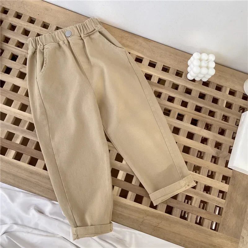 1-8 Years Boys Pants Kids Cargo Pants Mid-Rise Button Casual Outdoor Comfortable Breathable Spring Fall Fashion Chidren Trousers