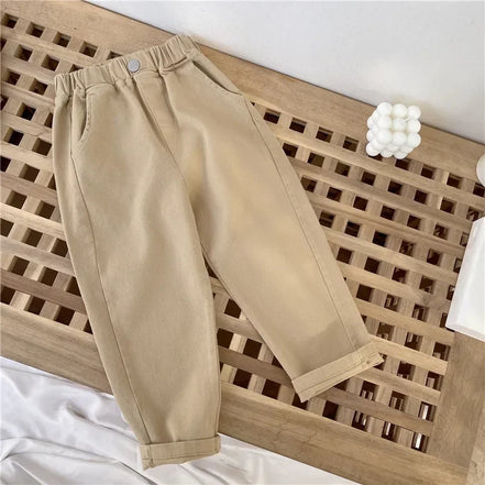 1-8 Years Boys Pants Kids Cargo Pants Mid-Rise Button Casual Outdoor Comfortable Breathable Spring Fall Fashion Chidren Trousers