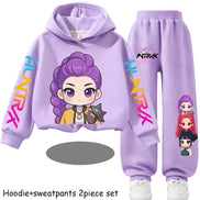 Kid Cloth KPop Demon Hunters Children's Hoodie Set with Boys' Casual Sports Shirt and Two Tone Girls' Soft and Comfortable Pants