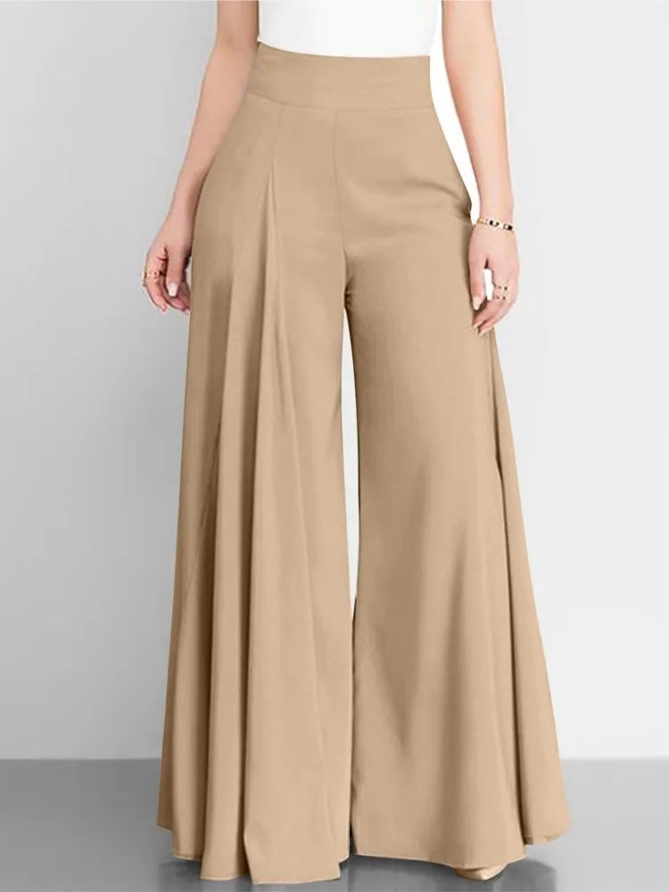 Women’s High Waist Wide Leg Pants – Elegant Casual Office Wear, Solid Loose Long Trousers