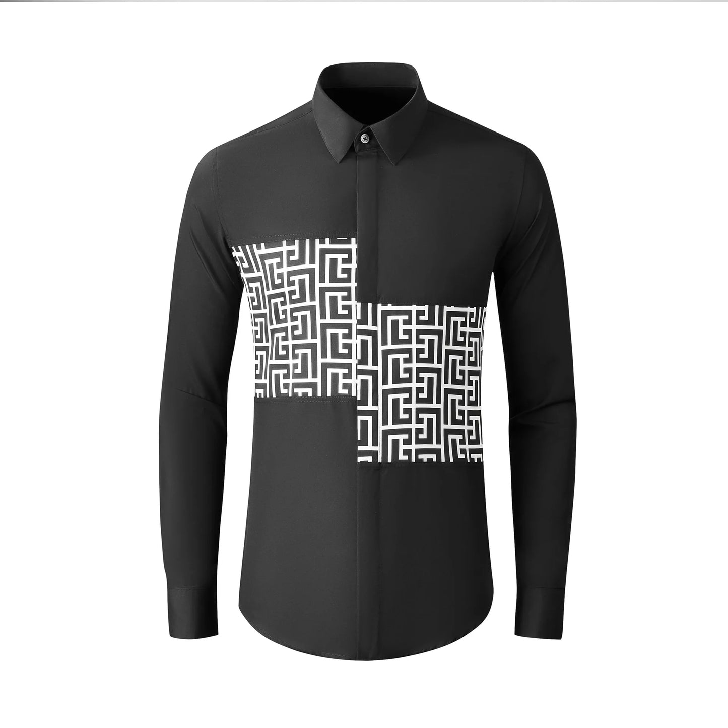 Men’s Geometric Printed Shirt, Long Sleeve Slim Fit, Luxury Party & Business Dress Shirt