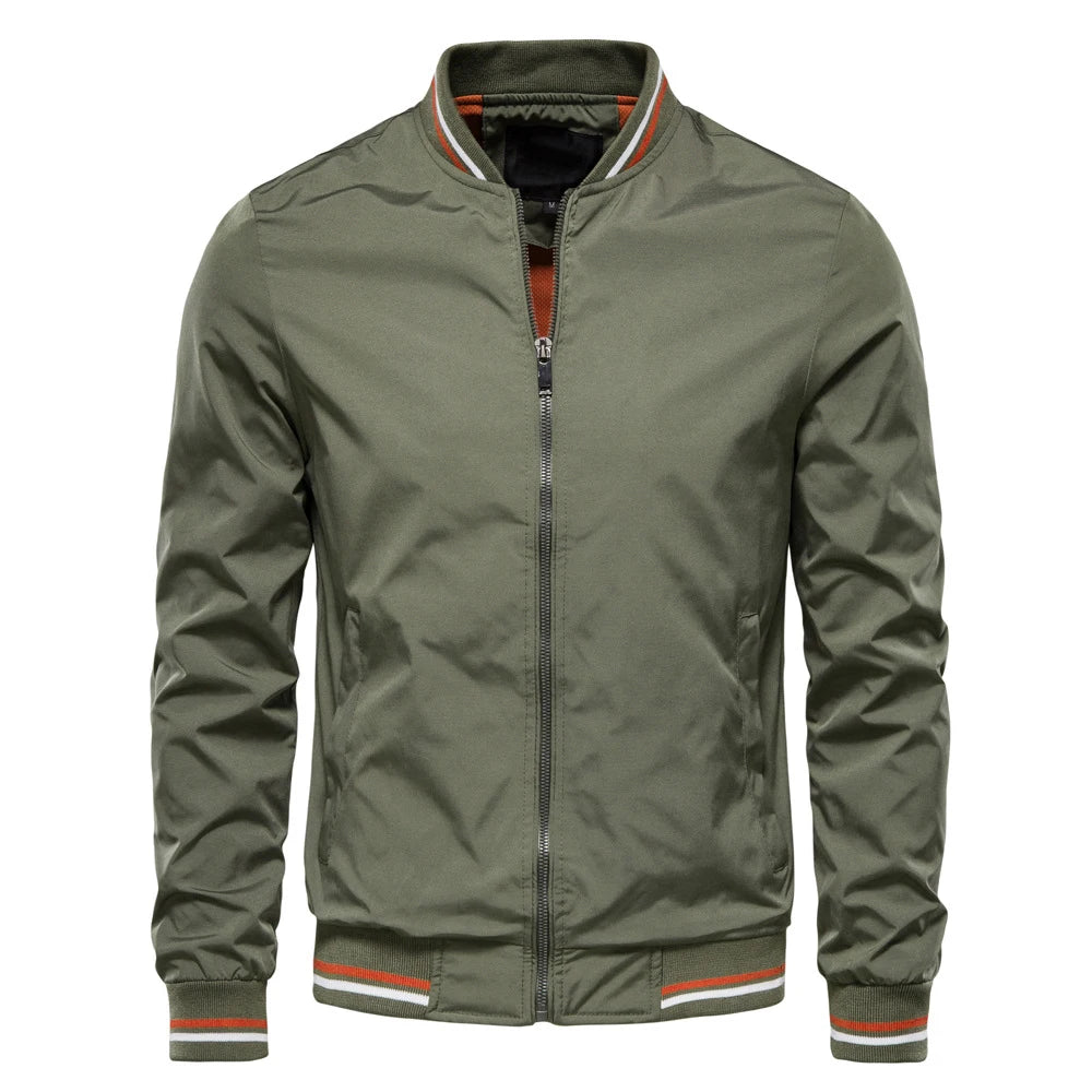 Men’s Autumn Jacket, Casual Solid Baseball Style, Trendy Bomber Outerwear for Men