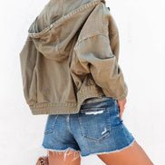 Women’s Hooded Denim Jacket, Vintage Casual Jean Coat, Trendy Long Sleeve Streetwear