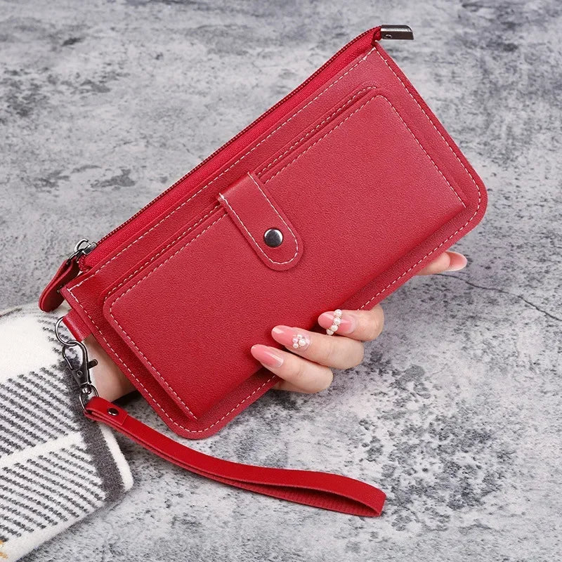 Women’s Fashion Wallet, Simple Zipper Purse, Long Section Clutch, Soft PU Leather Money Bag in Black, White, Gray, Red