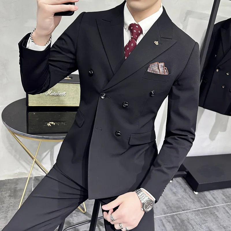 Jackets + Pants / Groom’s Wedding Suit, Men’s Double-Breasted Blazer with Trousers, Formal Business Office Fashion Outfit