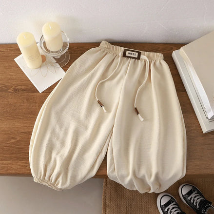 Kids' Long Pants Summer 2025 Korean Style Loose Fit Unisex Casual Solid Color Mosquito-Proof Cuffed Pants for Boys Girls Baby