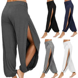 Women’s Fashion Yoga Pants, High-Waisted Slit Wide Leg Harun Pants, Gym Leggings, Casual Solid Hollow Workout Trousers, Gym & Home Wear