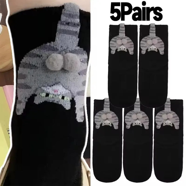 3D Cute Cat Socks Black/White Funny Cat Cotton Socks Breathable Soft Girl Women Novelty Stocking Kawaii Gift Sock Set