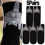 3D Cute Cat Socks Black/White Funny Cat Cotton Socks Breathable Soft Girl Women Novelty Stocking Kawaii Gift Sock Set