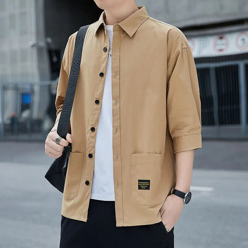Men’s Summer Thin 3/4 Sleeve Shirt, Trendy Business Casual, Versatile Youth Style Jacket