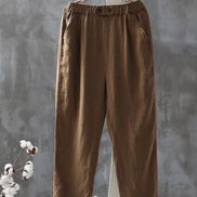 Women’s Elegant High-Waist Pants – Cotton Linen, Casual Loose Fit Long Trousers