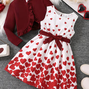 Children's clothing girl autumn fashion casual pink floral dress set 2-piece set - pink round neck vest+pink floral skirt