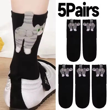 3D Cute Cat Socks Black/White Funny Cat Cotton Socks Breathable Soft Girl Women Novelty Stocking Kawaii Gift Sock Set